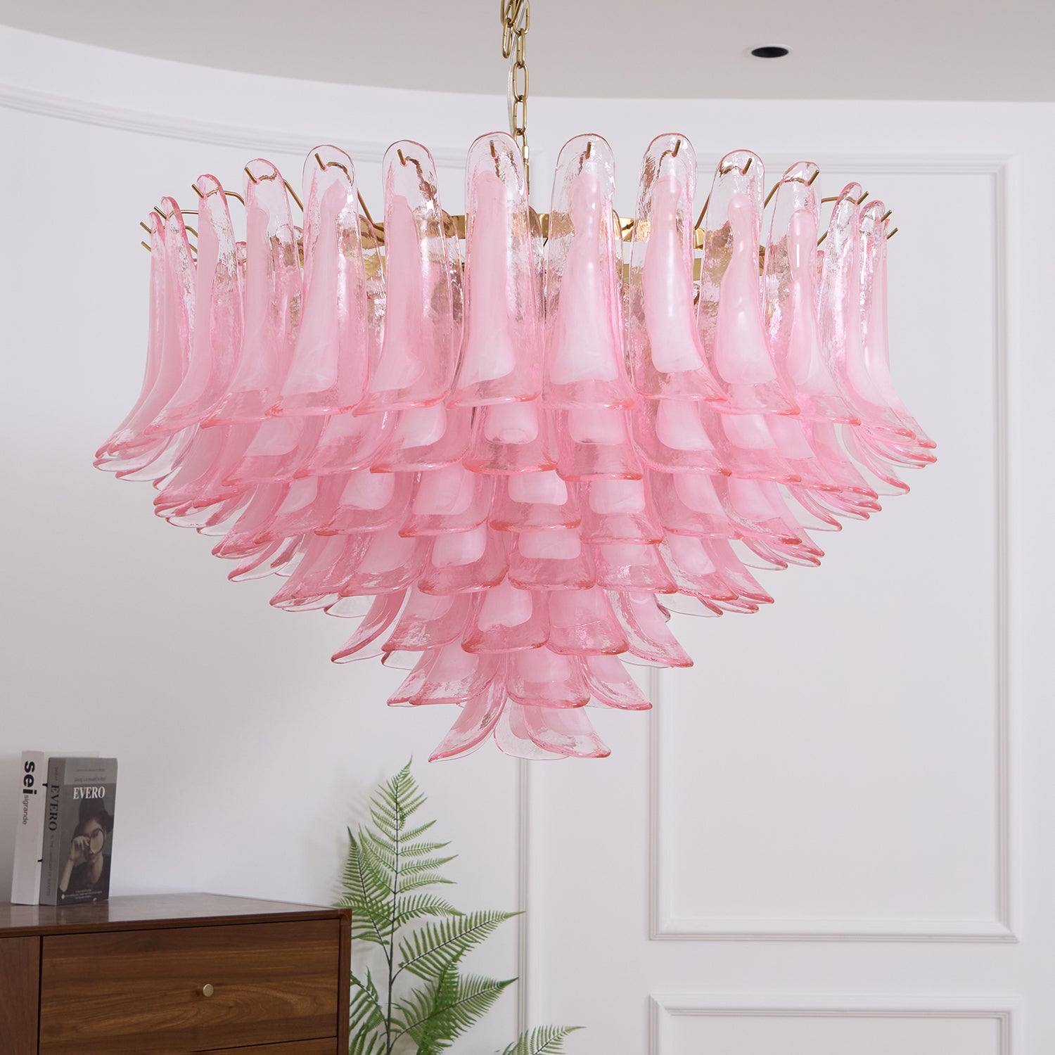 Elegant Blush Pink Murano Glass Chandelier - Handcrafted Italian Lighting Fixture for Dining Room, Bedroom & Luxury Home Decor