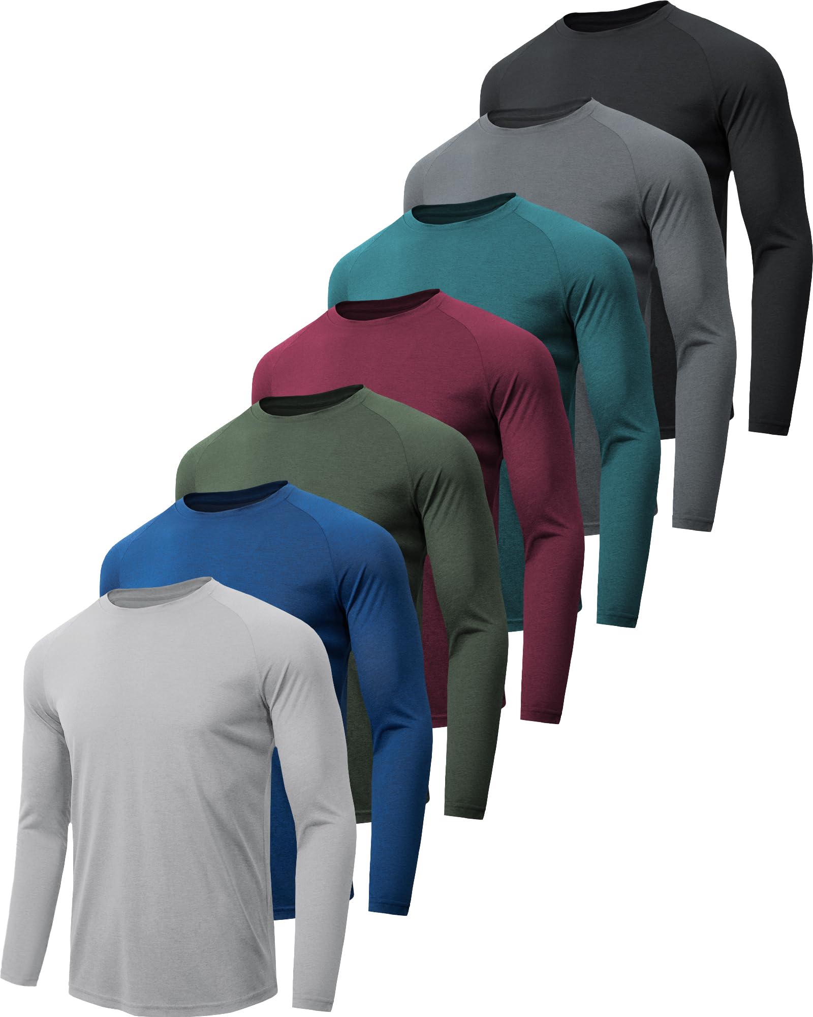 4-7 Pack Men's Quick Dry Moisture Wicking Long Sleeve Shirts - Workout & Athletic Tees for Running, Hiking & Gym | Breathable Performance Activewear