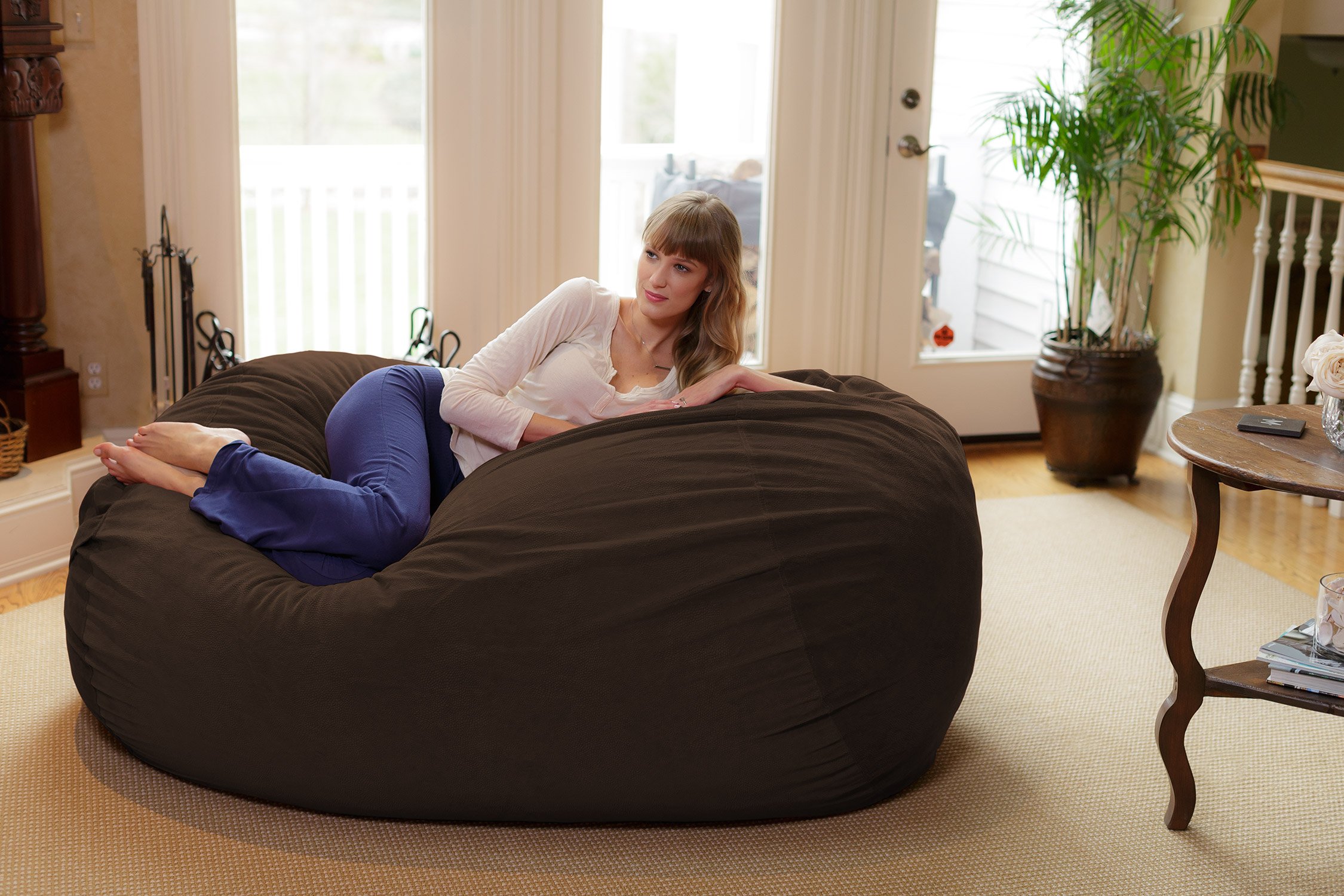 Chill Sack Bean Bag Chair - 6' Large Memory Foam Lounger with Soft Microfiber Cover (Brown Pebble) - Perfect for Living Rooms, Game Rooms & Dorm Relaxation