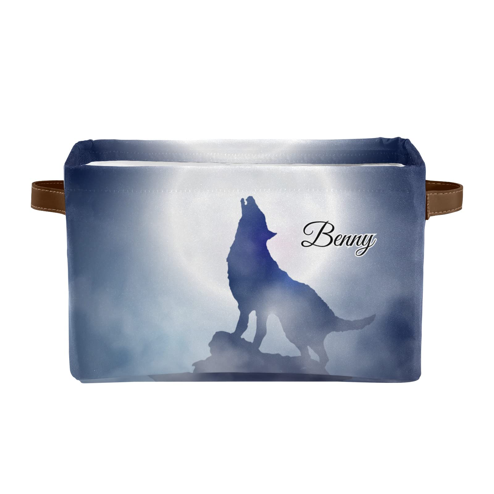 Howling Wolf Full Moon Personalized Storage Bins - 2 Pack Durable Cube Organizers with Handles for Shelves, Wardrobe, Nursery & Toy Organization - Perfect for Home, Office & Kids Room Storage Solutions