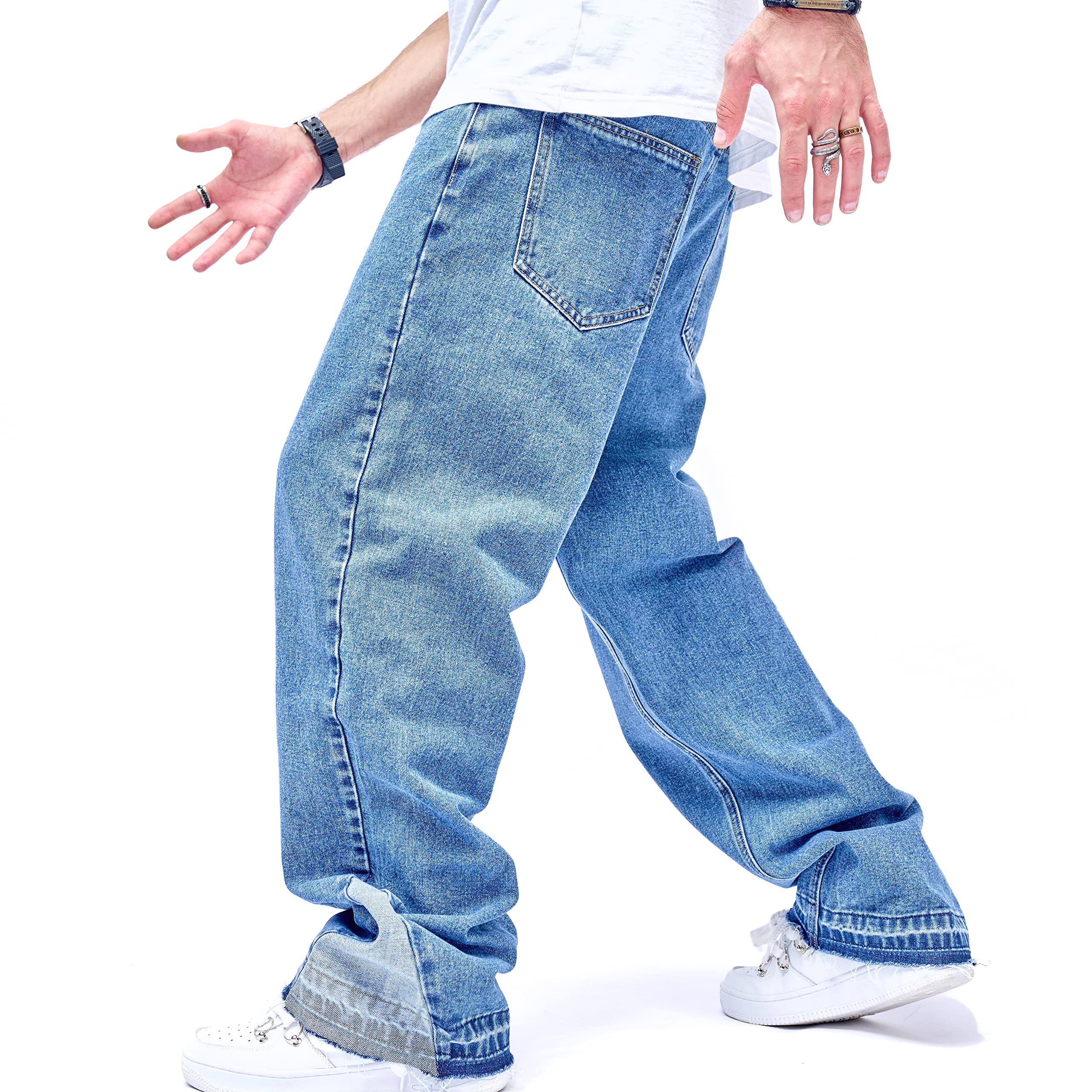 WEIBUMAOYI Men's Wide-Leg Jeans - Straight Leg Carpenter Denim Pants for Work & Casual Wear - Loose Fit Comfortable Trousers for Everyday Style