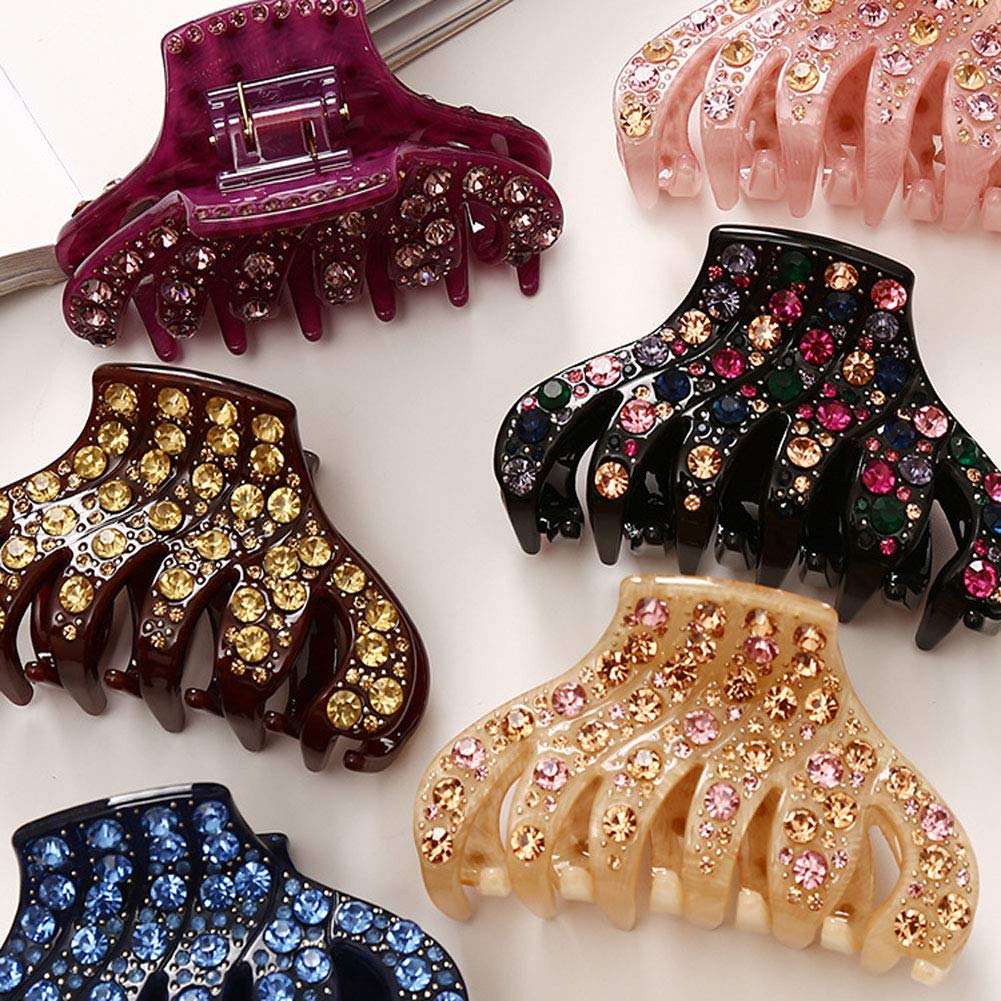 Luxury Large Glitter Rhinestone Hair Clips for Women - Elegant Acrylic Crystal Hairpins & Jaw Clips for Thick Hair (Pink) | Perfect for Weddings, Parties & Everyday Styling