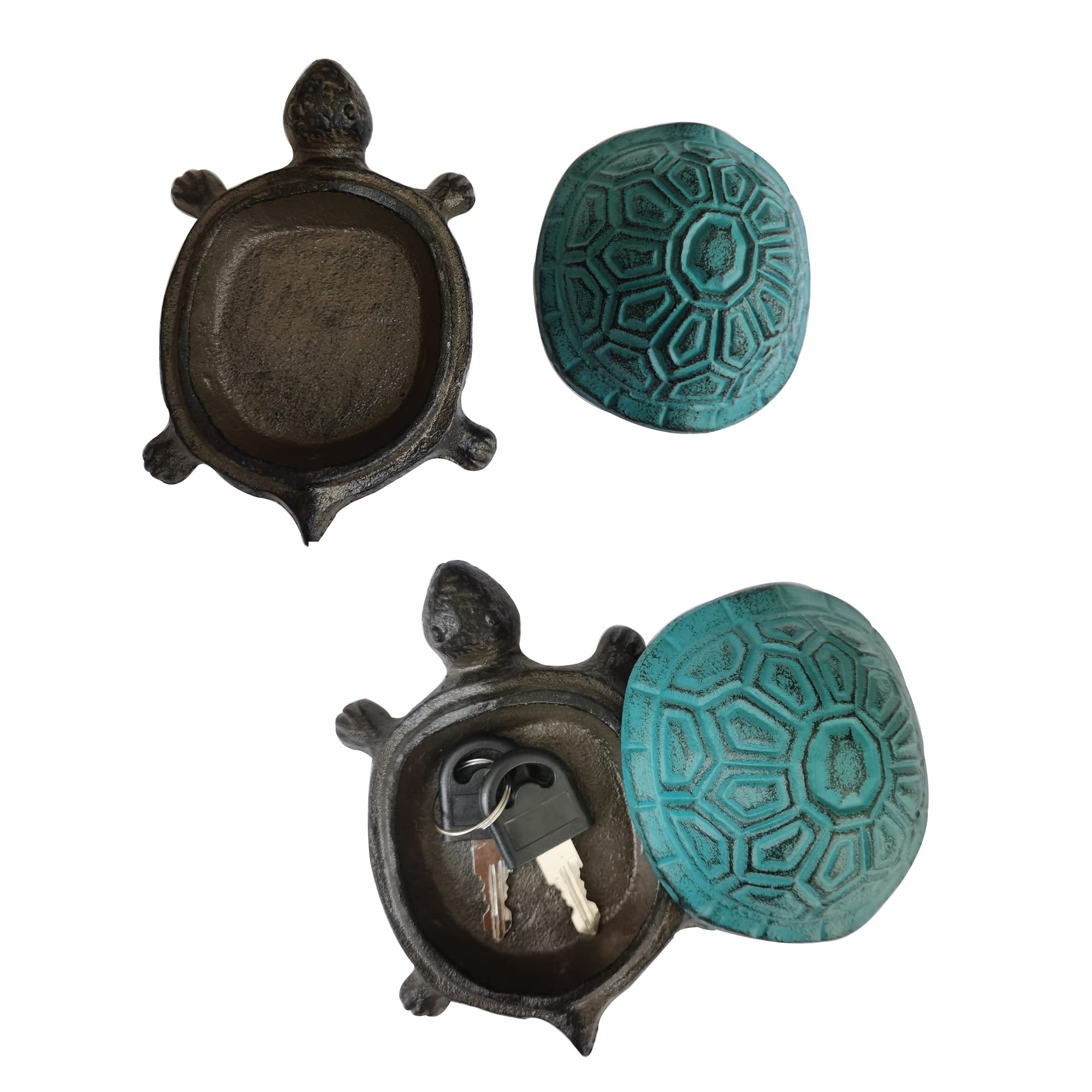 BSTGIFTS Cast Iron Turtle Key Hider - Hidden Spare Key Holder & Garden Decor - Jewelry Box for Rings, Earrings & Small Trinkets (Antique Blue) | Perfect for Outdoor Key Storage & Home Decoration
