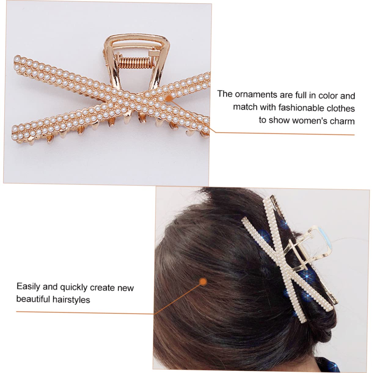 FOMIYES Metal Pearl Hair Claw Clips for Women & Girls - Shark Shape Hair Barrettes with Exquisite Design - Perfect for Parties, Weddings, and Everyday Styling