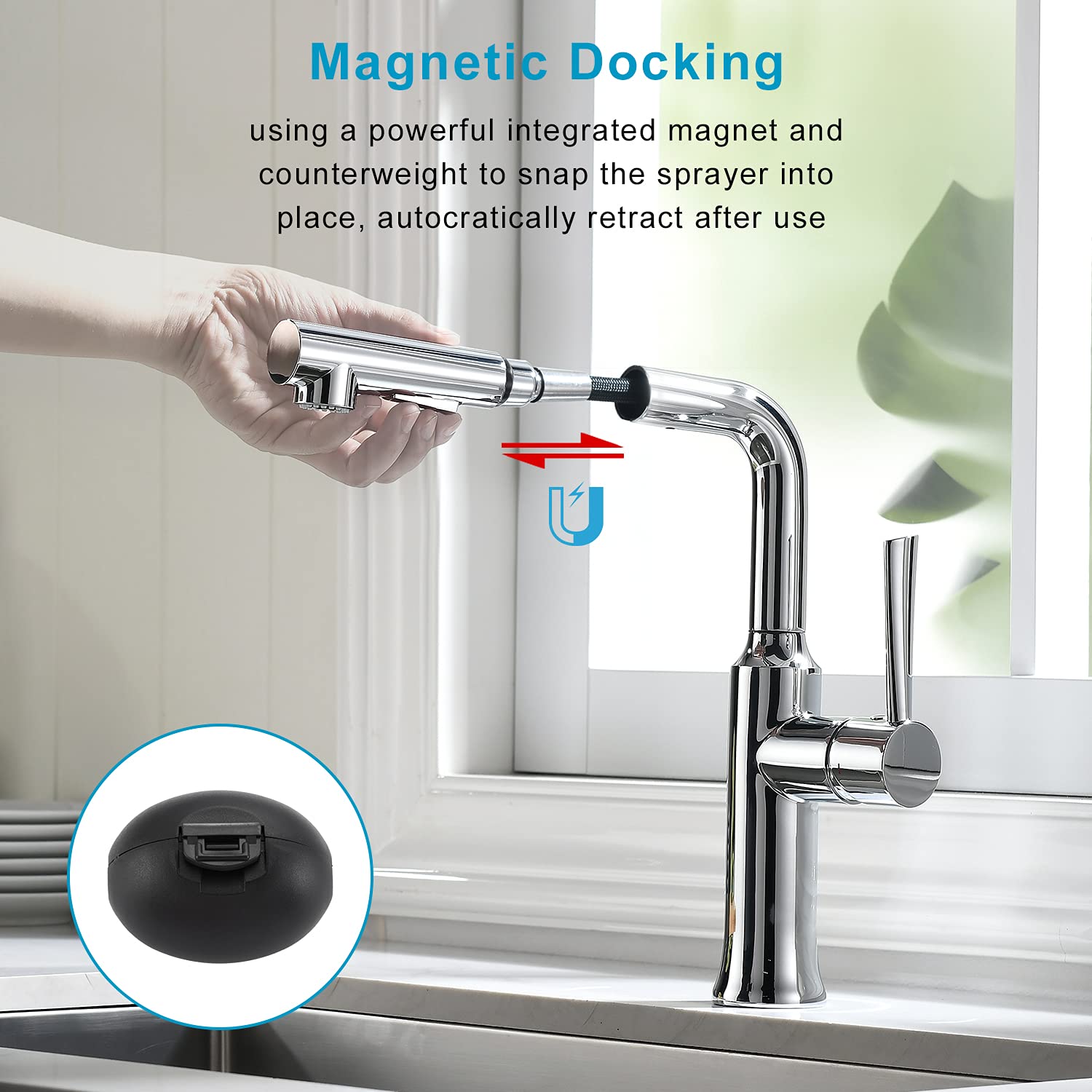 CREA Bar Sink Faucet - Pull Down Sprayer Kitchen Faucet with Magnetic Docking, Compact RV & Camper Faucet in Chrome Finish - Perfect for Small Kitchens, Laundry Rooms, Outdoor Bars & Tiny Homes