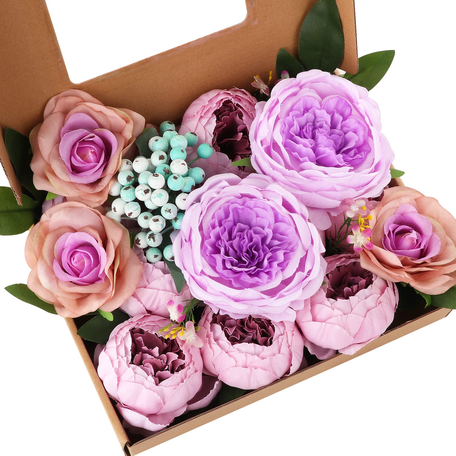 Artificial Silk Peony & Rose Flower Bouquets for Wedding, Home, Outdoor & Indoor Decor - DIY Floral Arrangement in Purple (Perfect for Centerpieces, Bridal Showers & Party Decorations)
