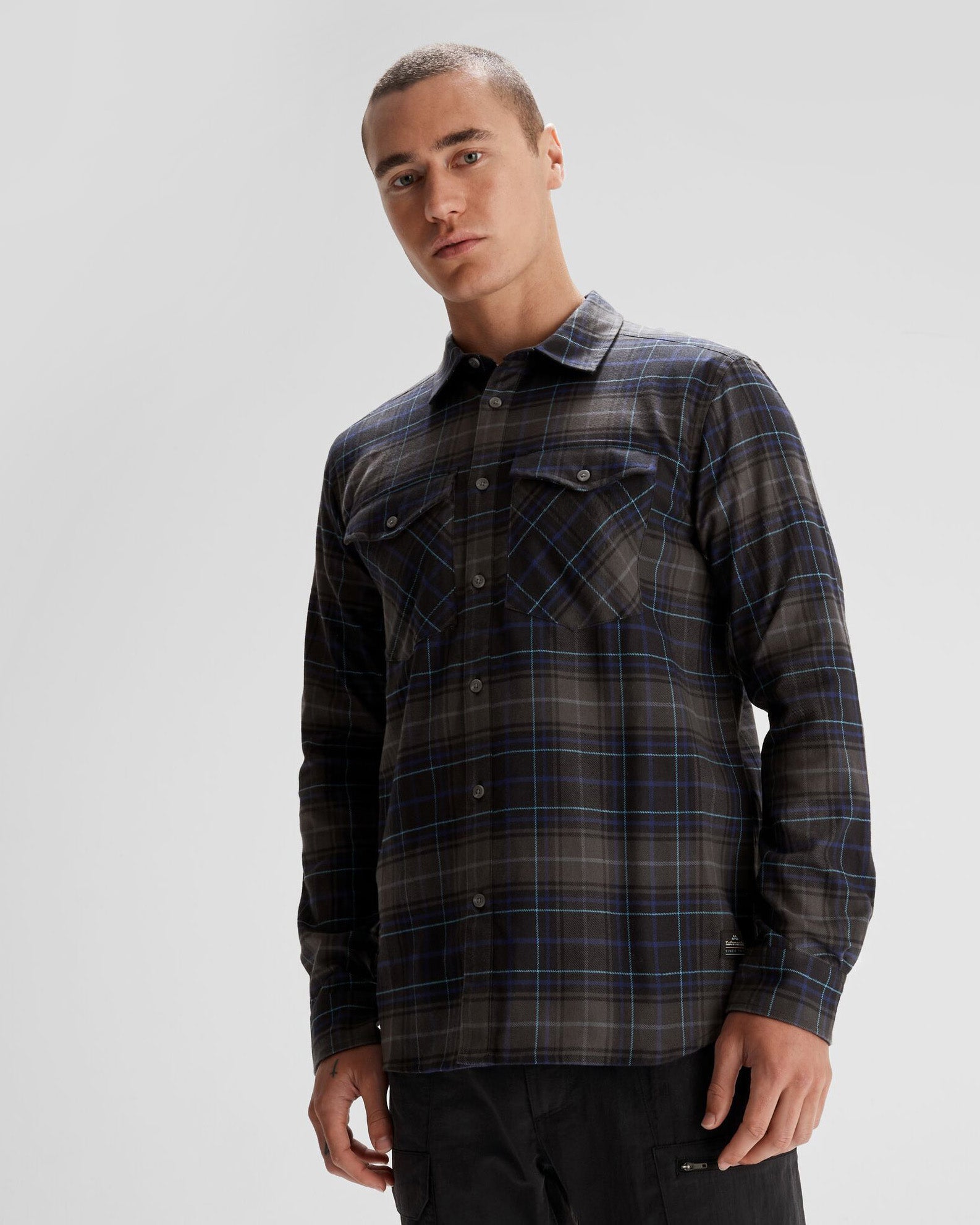 Men's Carrillon HF Long Sleeve Shirt - Hillside Plaid Charcoal - Casual & Business Wear for Office, Outdoor & Travel