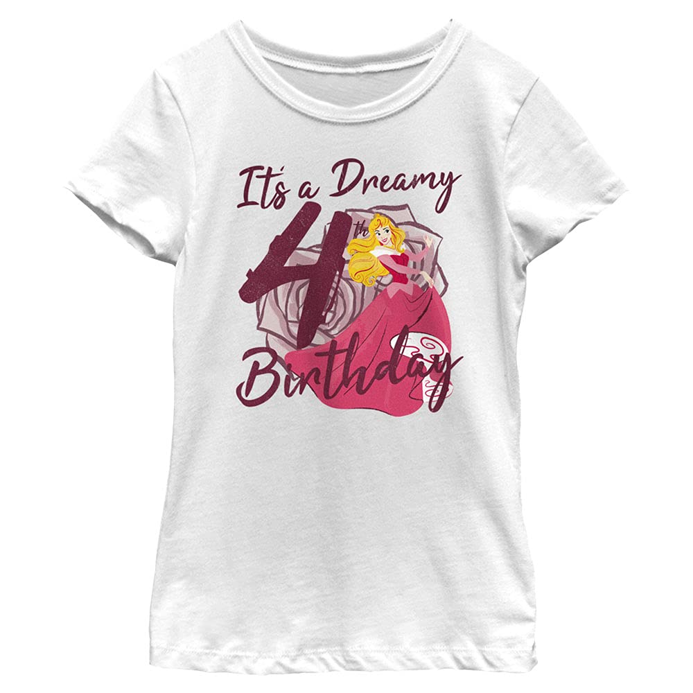 Disney Princess Aurora 4th Birthday T-Shirt for Girls - Cute Solid Crew Neck Tee - Perfect for Birthday Parties, Dress-Up & Everyday Play
