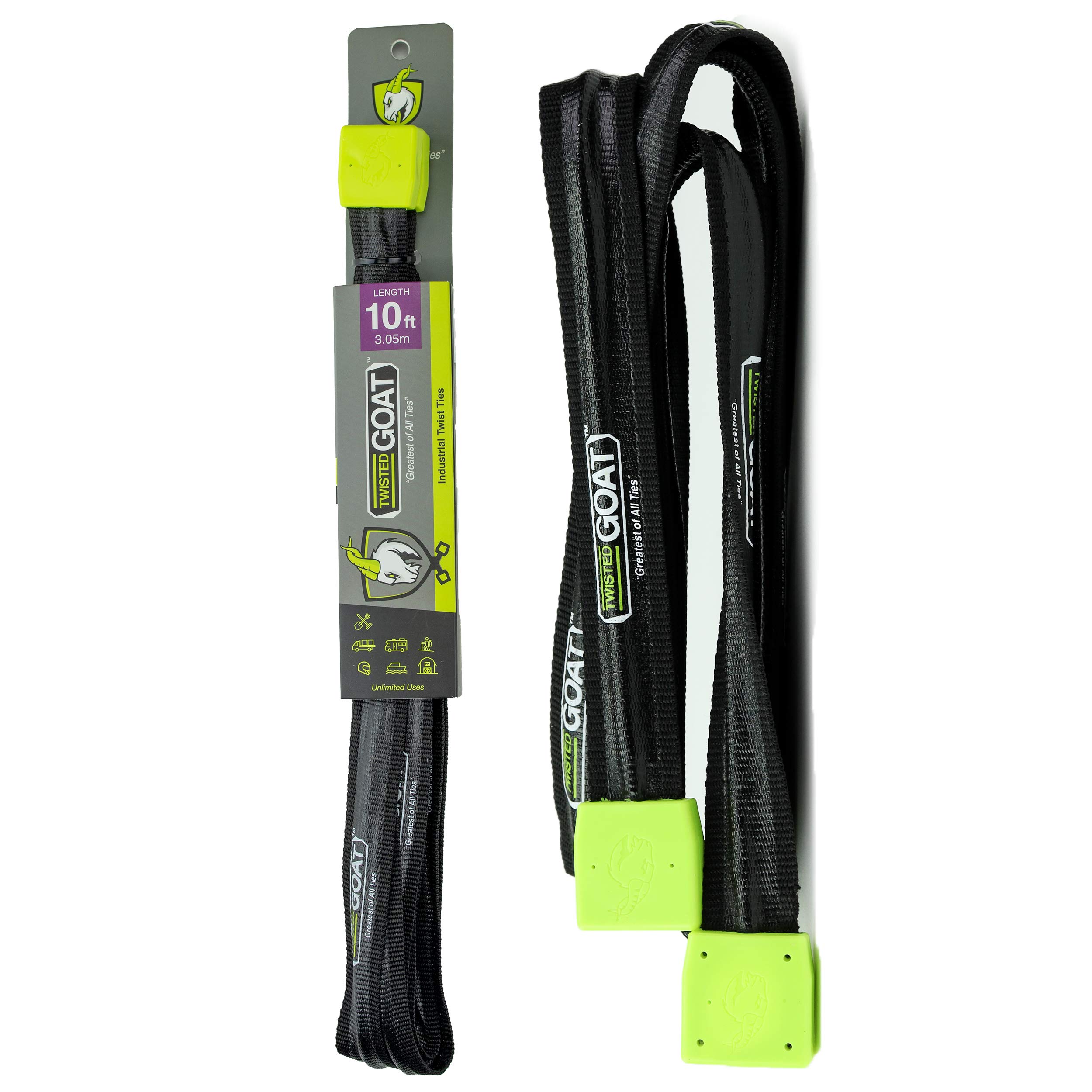 Heavy Duty Reusable Twisted Goat Industrial Twist Ties - 10 ft Flexible Cable Ties for Securing Cargo, Roof Rack Transport, Camping Gear Organization, Hammock Hanging & More (1 Pack) - Perfect for Outdoor Adventures, Home Storage & DIY Projects