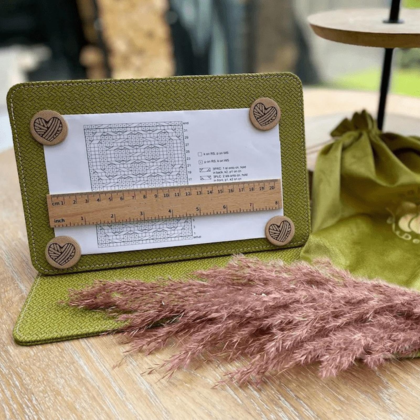 Magnetic Knitting Pattern Holder - Portable & Foldable Crochet Chart Keeper for Needle Arts | Knitting Tool Accessories | Perfect for Knitting Lovers & Craft Projects (Olive Green) | Ideal for Travel, Home Knitting & Crocheting Projects