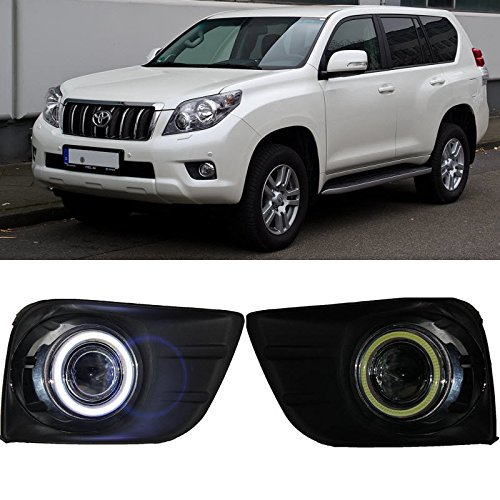 LED Angel Eyes DRL Fog Lights for 2010-2012 Toyota Land Cruiser Prado LC150 FJ150 J150 - Bright White Daytime Running Lights with Halo Ring - Perfect for Off-Roading, Night Driving & Car Customization