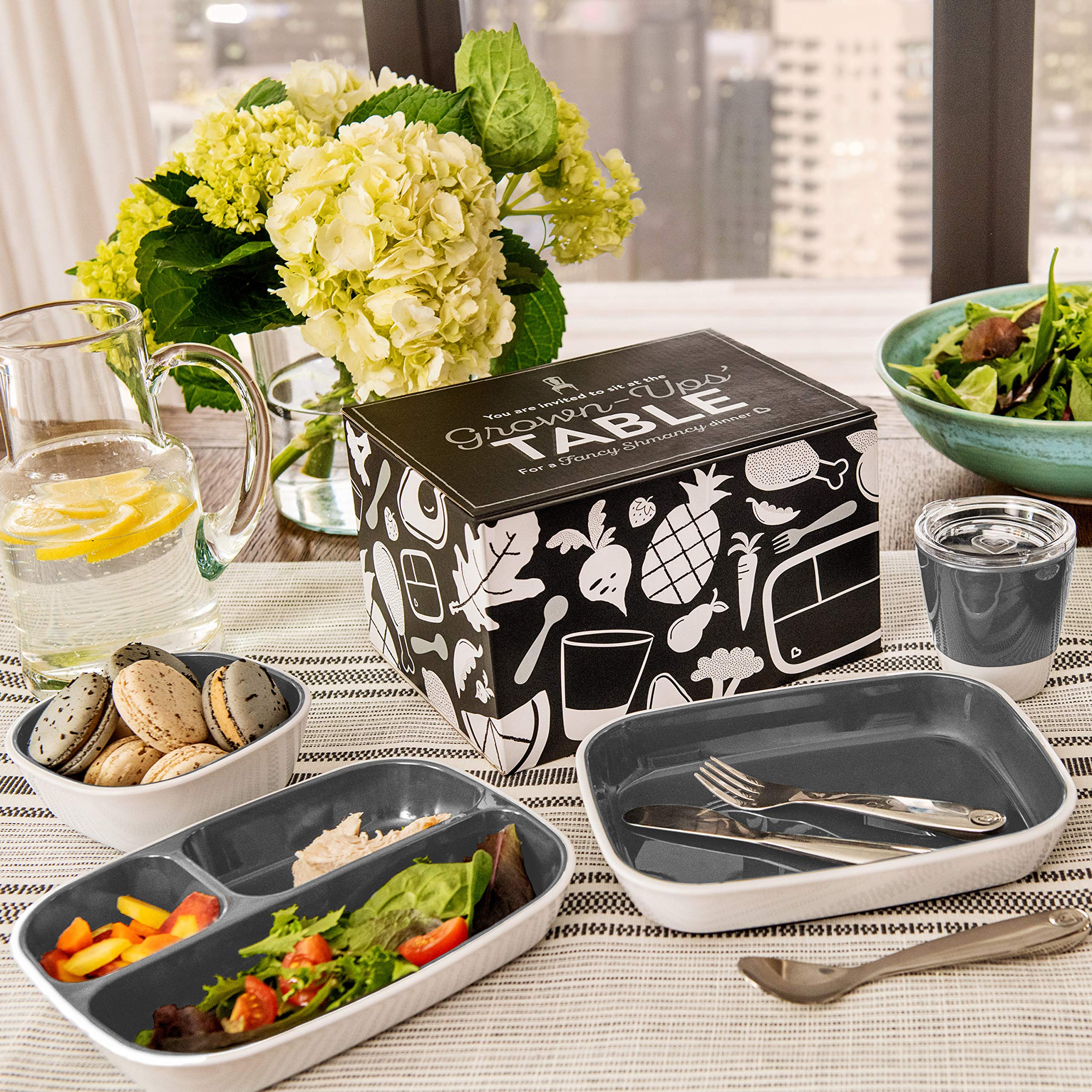 Munchkin Grown Ups Table Toddler Dining Set - Stainless Steel Utensils for Kids, Grey | Perfect for Baby-Led Weaning, Toddler Mealtime & Family Dining