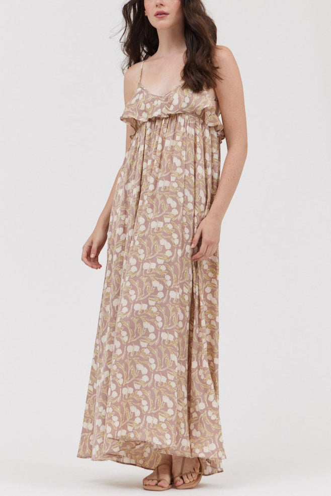 Elegant Ruffle Midi Dress in Lavender Fog | Flowy Summer Dress for Women | Perfect for Weddings, Parties & Date Nights
