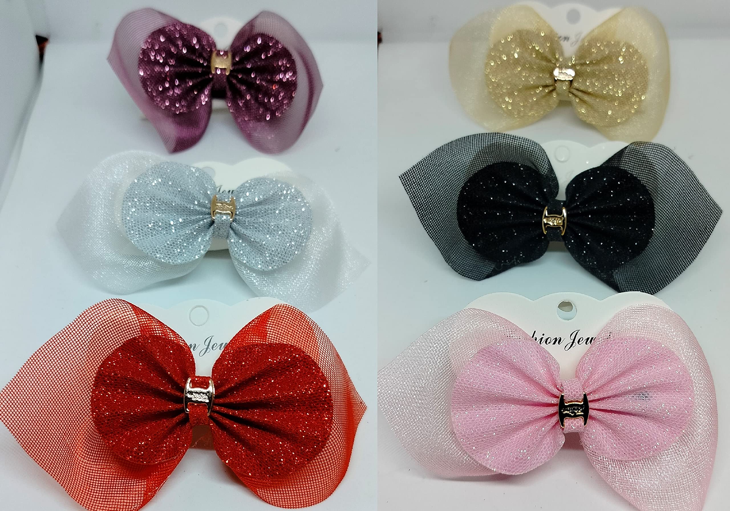 Golden Lion Big Bow Glitter Sparkle Hair Clips for Girls (6-Piece Set) | Soft Baby Hair Accessories | Comfortable & Stylish Hair Pins for Toddlers | Cute Hair Bows for Baby Girls | Perfect for Parties, Photos & Everyday Wear