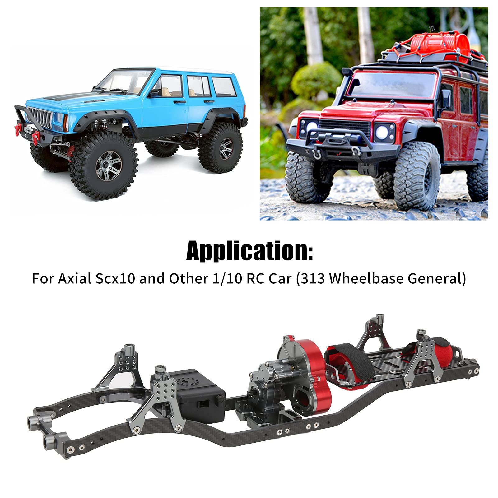 Tuzoo 313mm Wheelbase Heavy Duty Gear Box Chassis Frame for SCX10 1/10 Scale RC Crawler Car - Perfect for Off-Road Rock Crawling & Trail Adventures