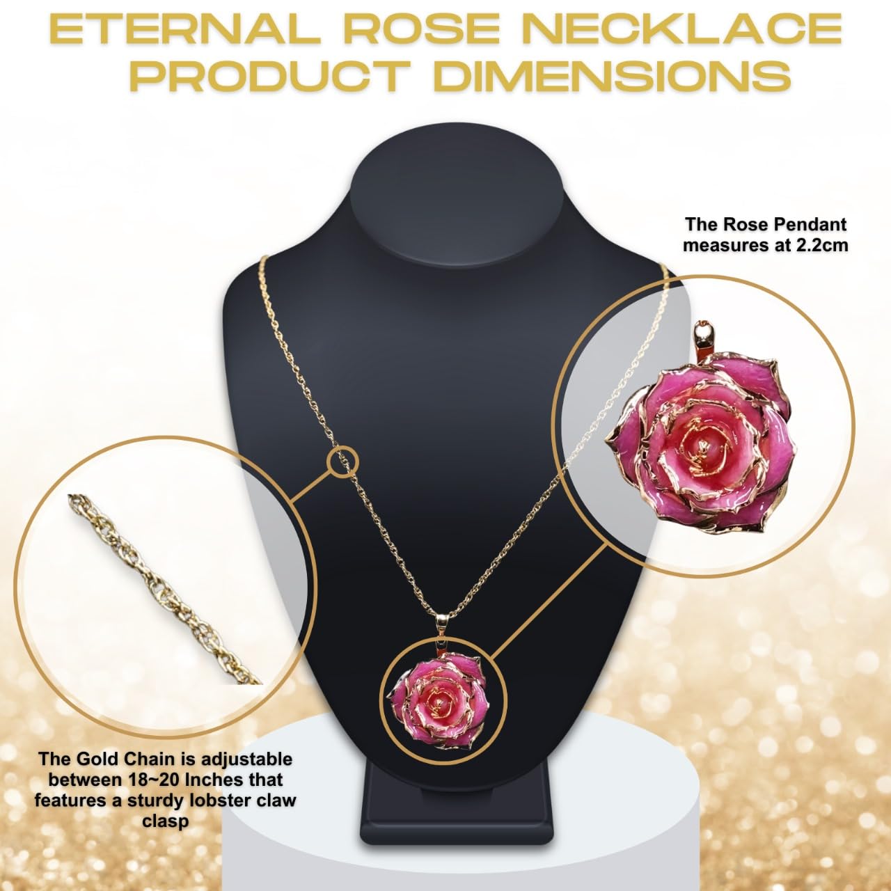 24K Gold Dipped Eternal Rose Necklace - Real Preserved Flower Jewelry for Women, Anniversary Gift, Valentine's Day Present, Wedding Proposal Keepsake - Perfect for Romantic Occasions & Special Moments