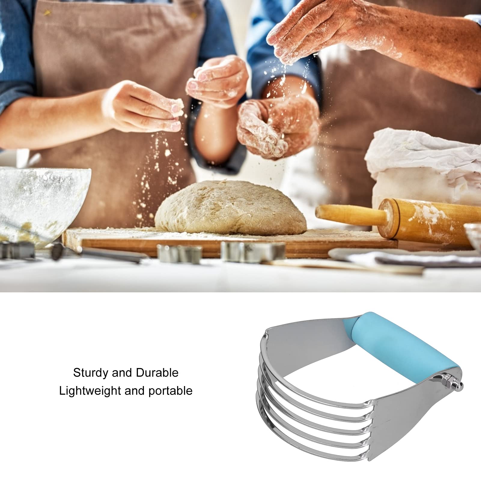 Professional Stainless Steel Pastry Blender - Heavy Duty Dough Cutter with Soft Grip Handle for Baking Pies, Cakes, Cookies & Pastries | Perfect for Home Bakers & Professional Chefs (Blue)