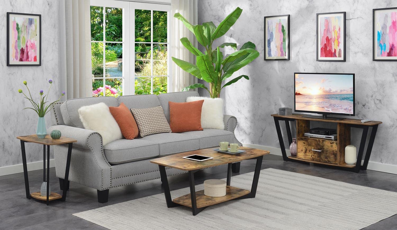 Convenience Concepts Graystone Coffee Table with Shelf - Rustic Barnwood & Black Finish - Perfect for Living Room, Office, or Dorm Decor