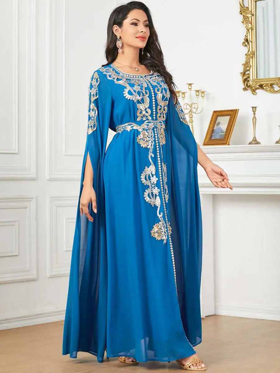 Elegant Arab Chiffon Kaftan Dress - Traditional Jalabiya for Women | Perfect for Eid Celebrations, Weddings & Special Occasions