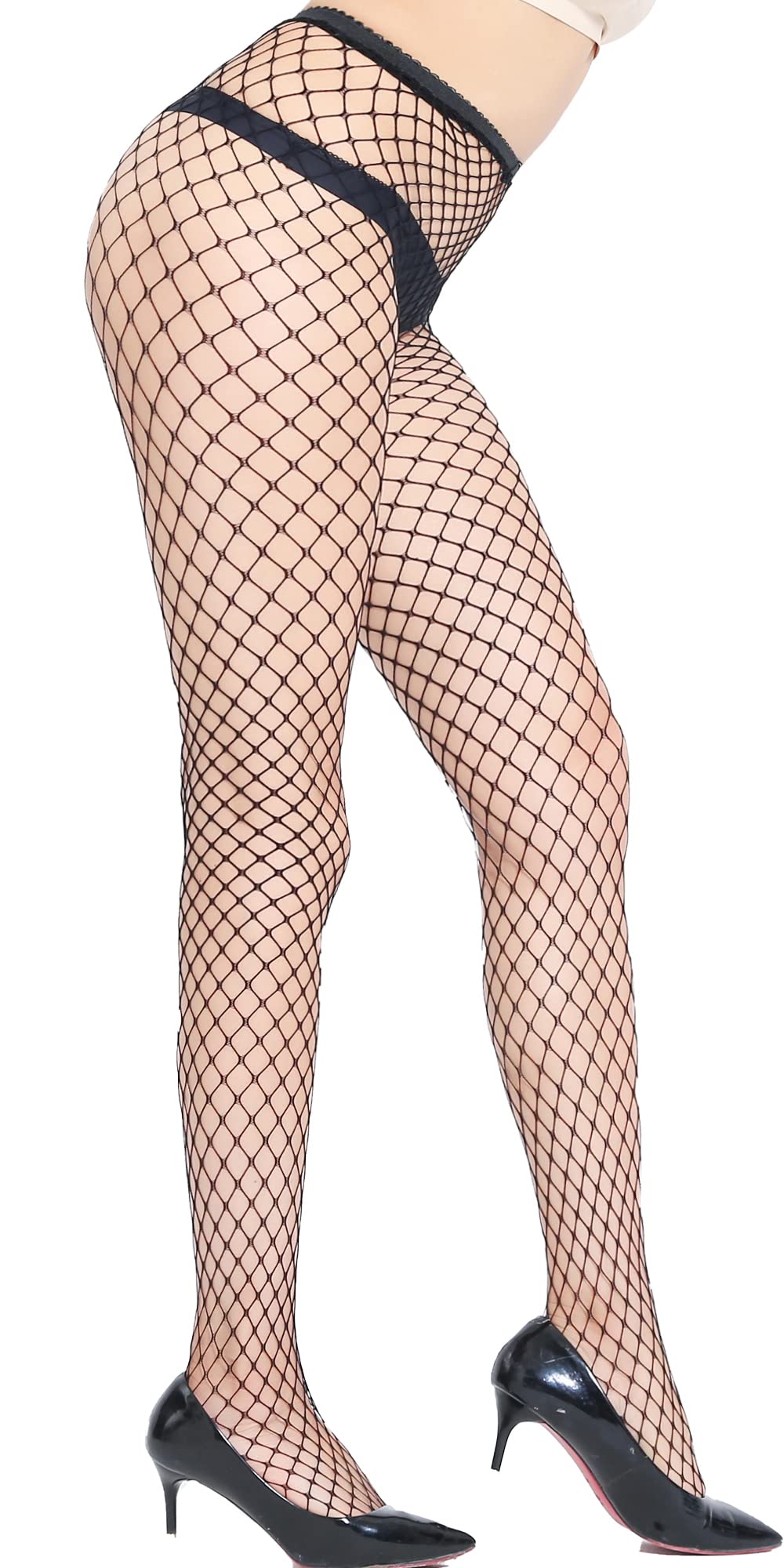 KLONKEE Women's High Waist Fishnet Pantyhose - Sexy Sheer Mesh Tights for Party, Halloween & Cosplay - Comfortable Stretchy Stockings for Night Out, Dance & Special Occasions