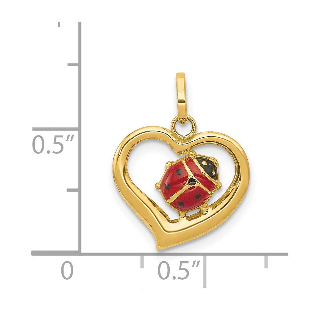 14k Yellow Gold Open Heart Enameled Ladybug Pendant Necklace - 14mm Black Bow Charm for Women | Perfect Gift for Birthday, Anniversary & Valentine's Day