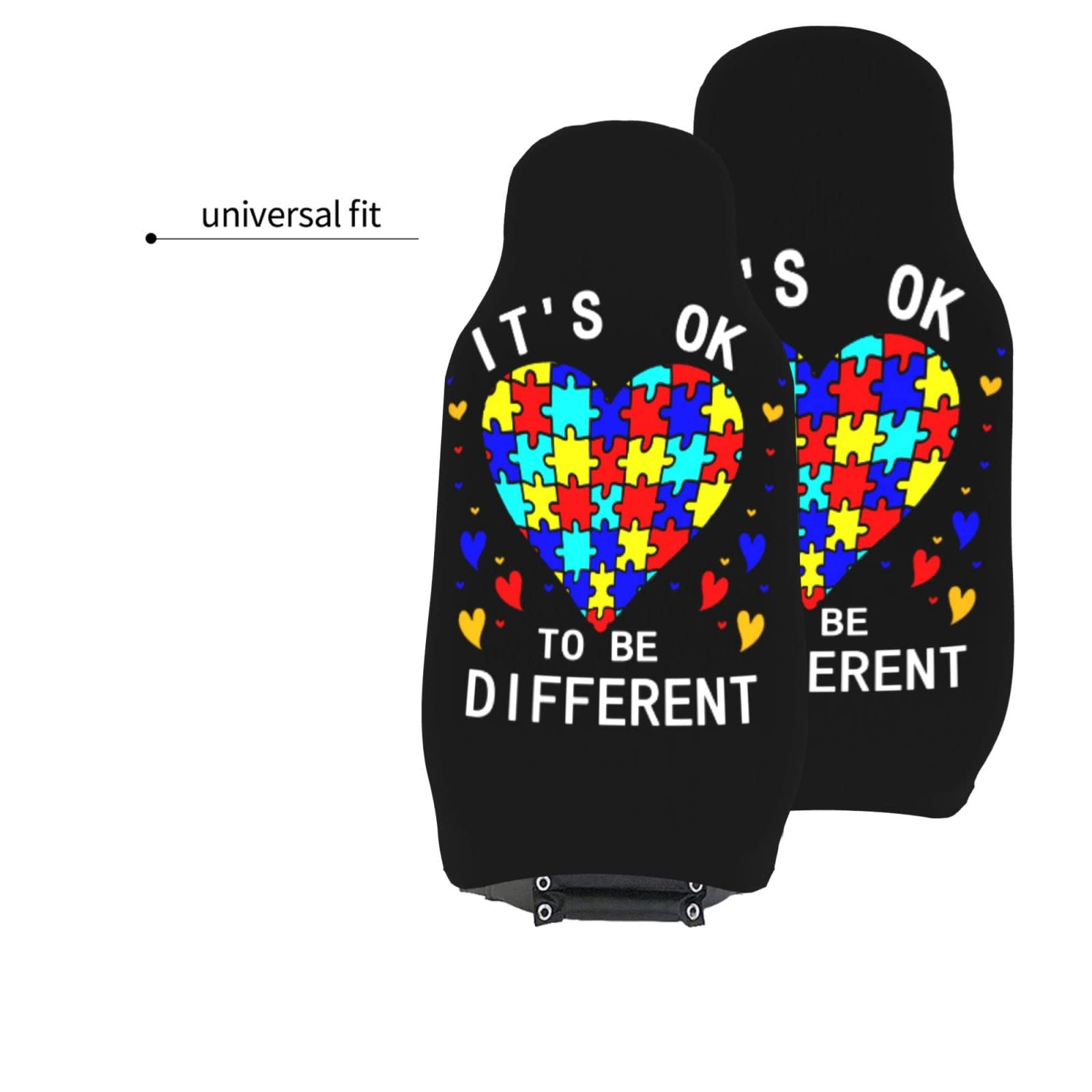 DARLEKS Autism Awareness Car Seat Cover - 'It's Ok to Be Different' Pattern, Universal Fit for Cars, Trucks, Vans & SUVs (2-Piece Set) | Interior Protection & Style Accessory for Daily Commutes, Road Trips & Family Travel