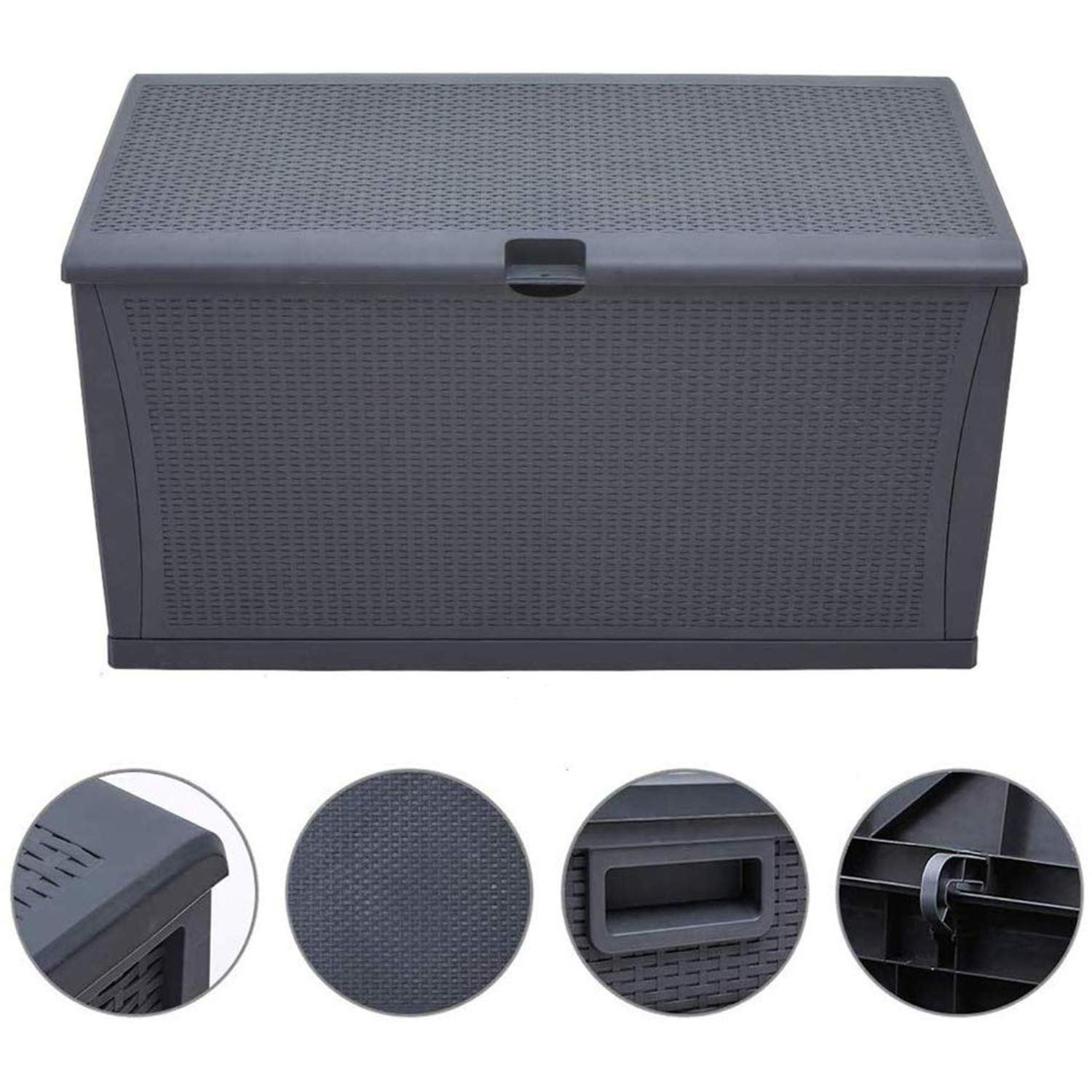 Incbruce 120 Gallon Deck Box - Wicker Storage for Patio & Garden Tools (Dark Grey) - Outdoor Organizer