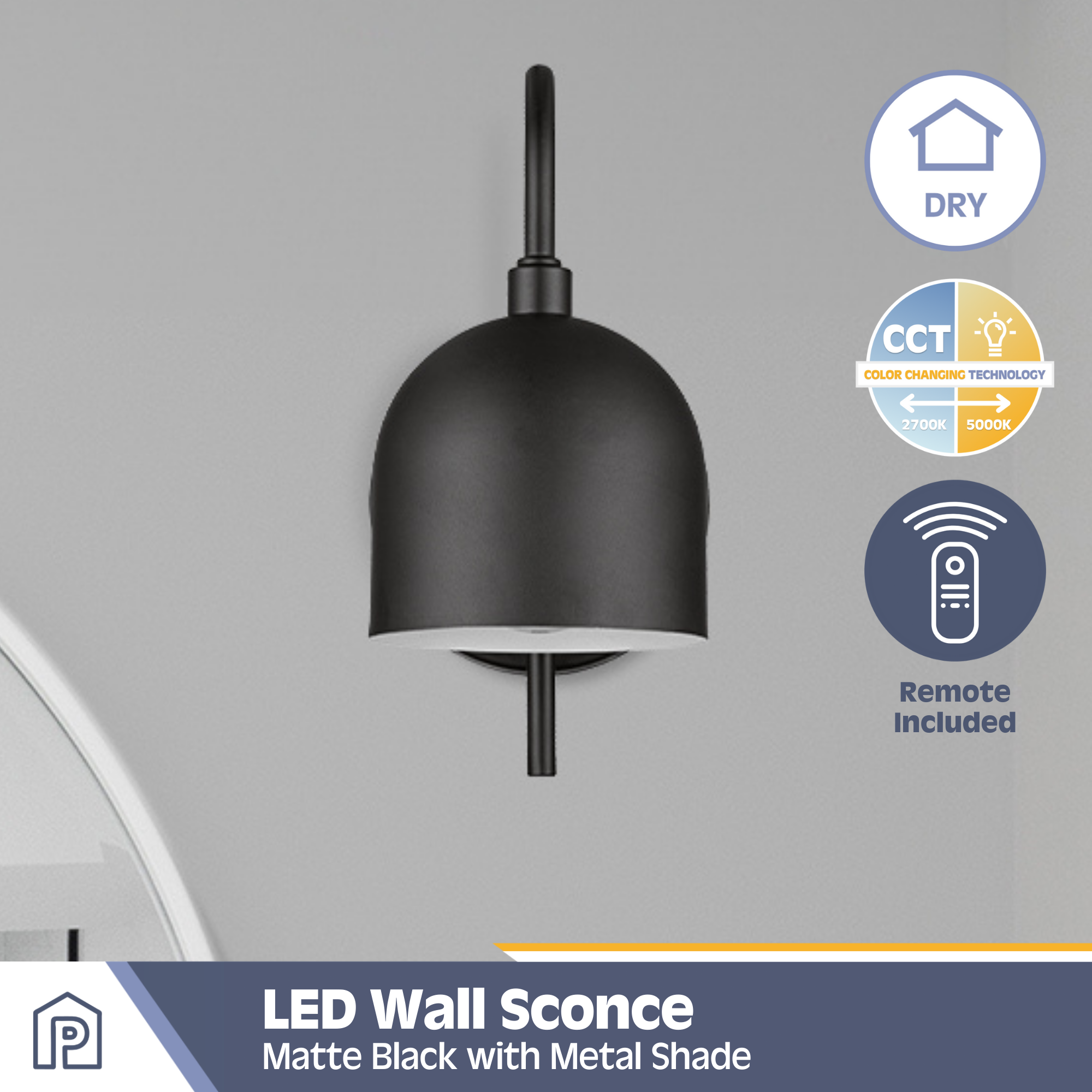 2 Pack Battery Operated LED Wall Sconce Lights - Matte Black Metal Shade, Dimmable Cordless Wall Lamp for Bedroom, Hallway, Staircase & Indoor Decor