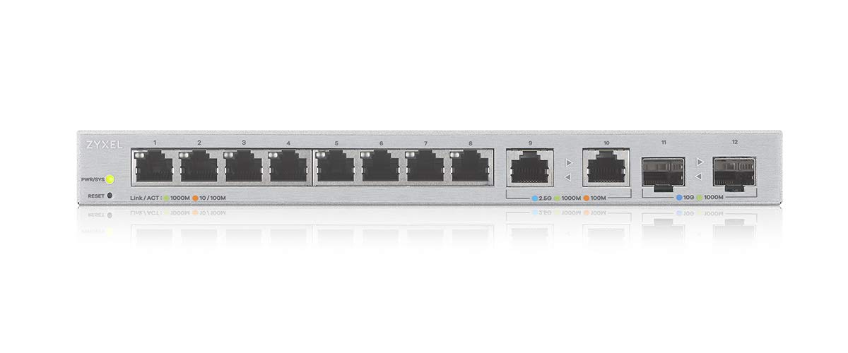 Zyxel XGS1210-12 12-Port Multi-Gigabit Web Managed Switch with 2x2.5G & 2x10G SFP+ Ports - Desktop/Wall Mount Network Switch for Home Office & Small Business Networking