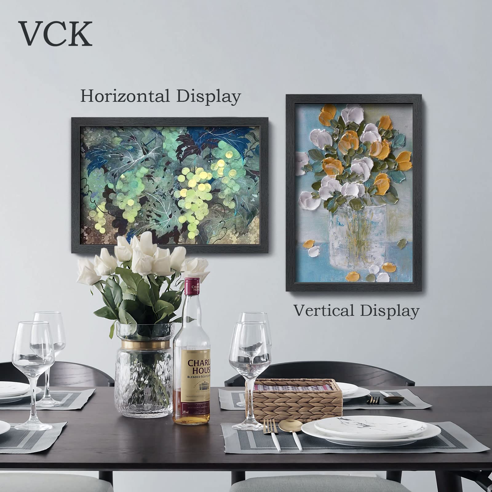 VCK 16x24 Inch Solid Wood Poster Frames for Wall - Black Wood Grain Picture Frames Set of 4 - Perfect for Home Decor, Office Art Display & Photo Gallery Wall