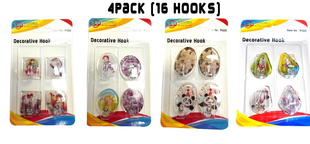 Uniware P1222 Decorative Wall Hooks 16pc Set - for Home & Office Organization