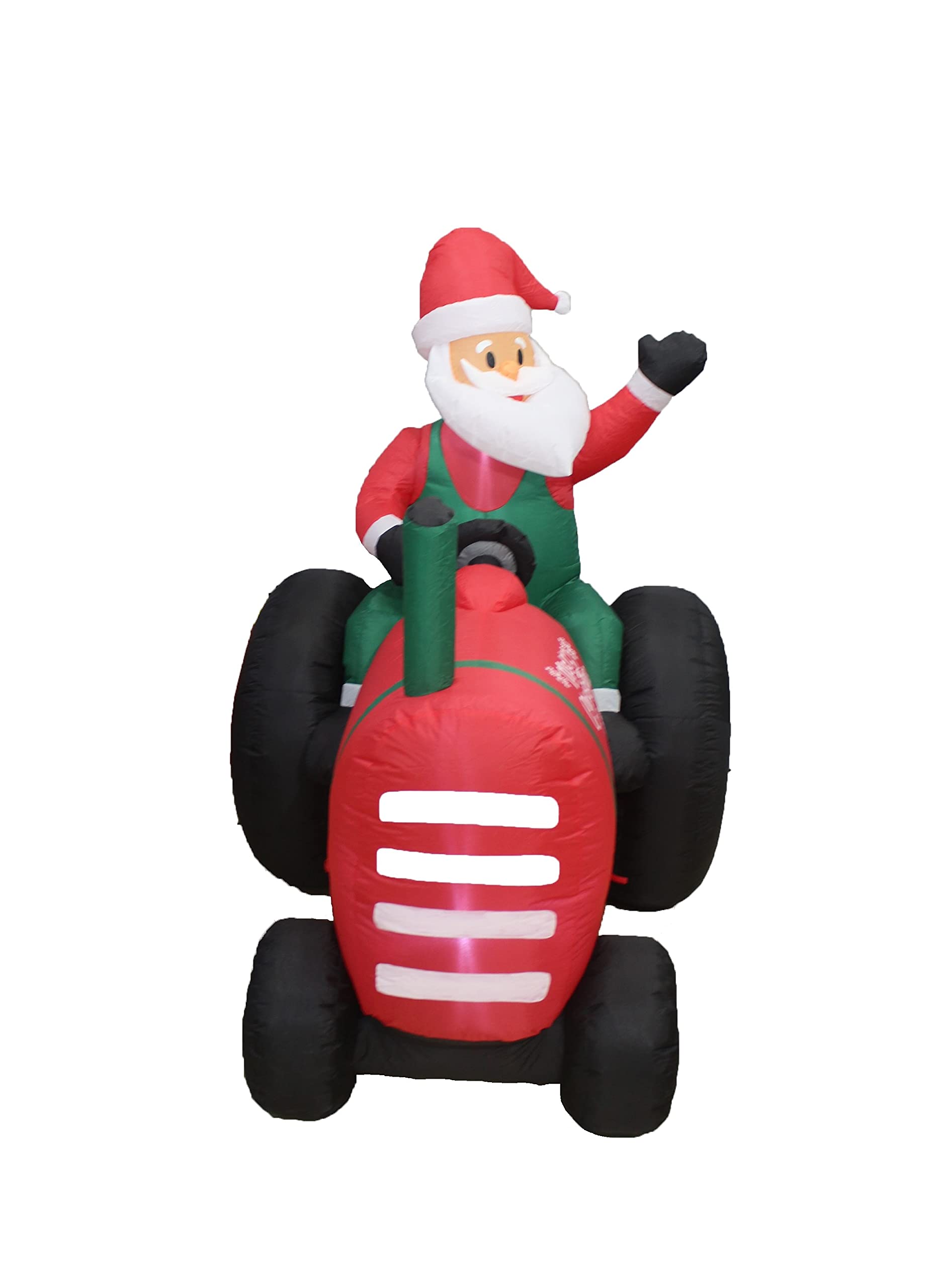 5.3FT Inflatable Santa Claus on Tractor & 8FT LED Christmas Tree with Gift Boxes - Outdoor Holiday Decor Set for Yard, Lawn, and Christmas Party Decoration