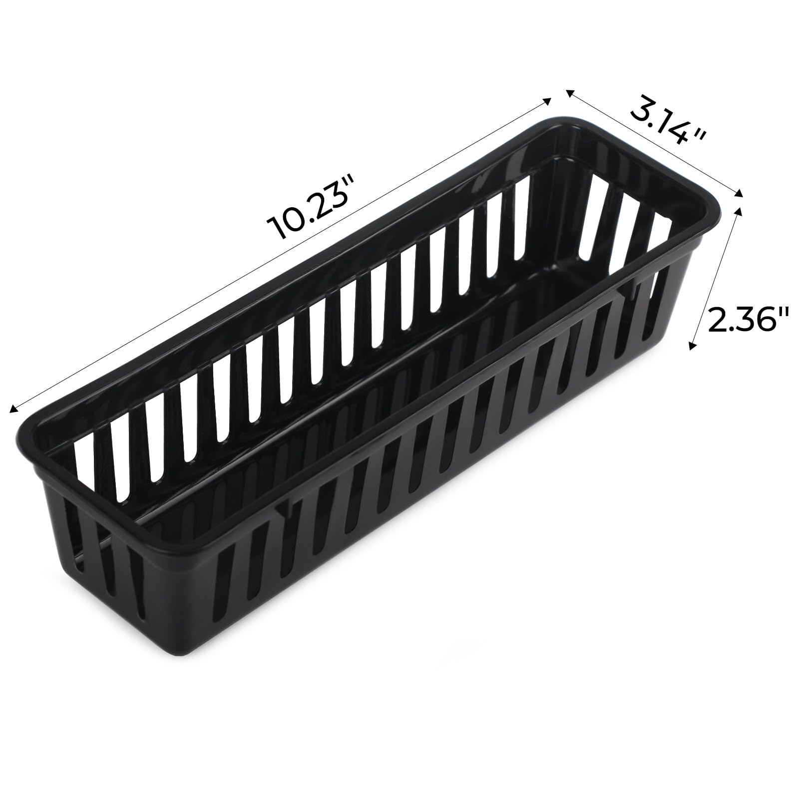 6PCS Stackable Storage Baskets & Drawer Organizers - Slim Plastic Container Trays for Desk, Vanity, Bedroom, Bathroom, Kitchen & Garage - Space-Saving Home Organization Solution (Black) - Perfect for Clutter-Free Drawers, Shelves and Countertops