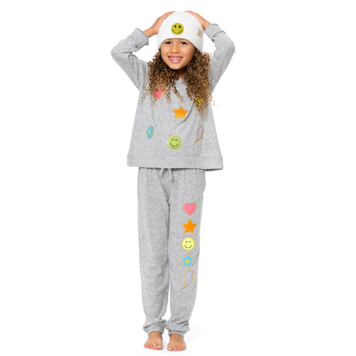 Trendy Icons & Patches Hacci Sweatpants for Women - Soft & Comfortable Joggers for Casual Wear, Lounge, and Gym