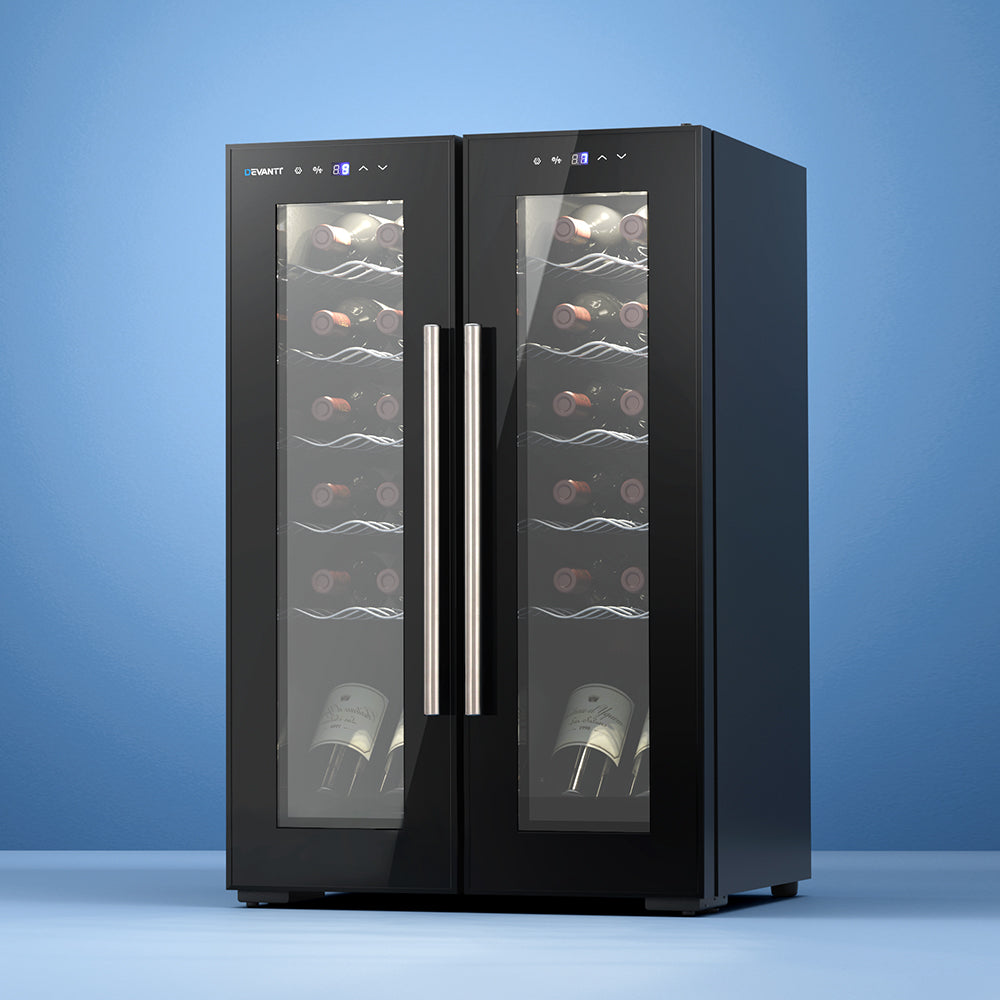 Devanti 24 Bottle Dual Zone Wine Cooler Refrigerator - Perfect for Home Bars, Restaurants, and Wine Cellars