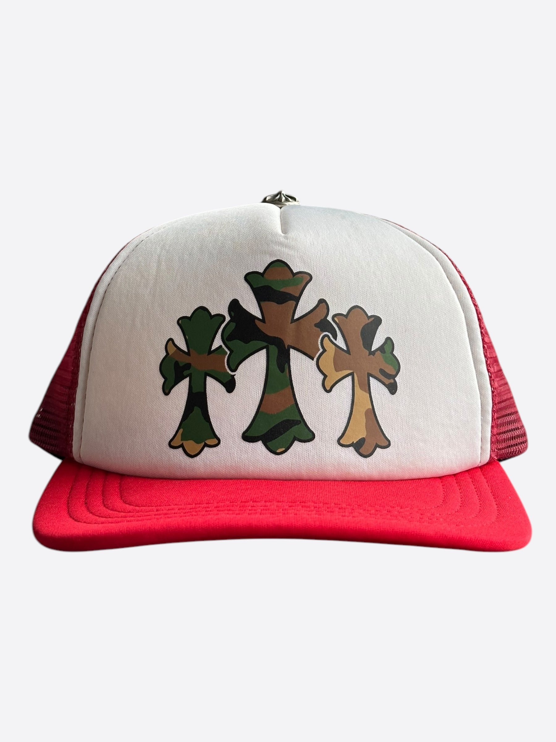 Chrome Hearts Red & Camouflage Triple Cross Trucker Hat - Stylish Unisex Baseball Cap for Men & Women - Perfect for Streetwear, Hip Hop Fashion, and Outdoor Activities