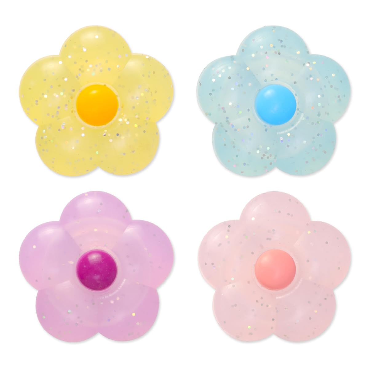 PERFECTSIGHT Cute Glitter Flower Thumb Grips for PS5, PS4, Xbox Series X/S, Xbox One, Switch Pro Controller - 4PCS Soft Rubber 3D Analog Joystick Covers - Kawaii Gaming Accessories for Enhanced Grip & Comfort During Long Gaming Sessions
