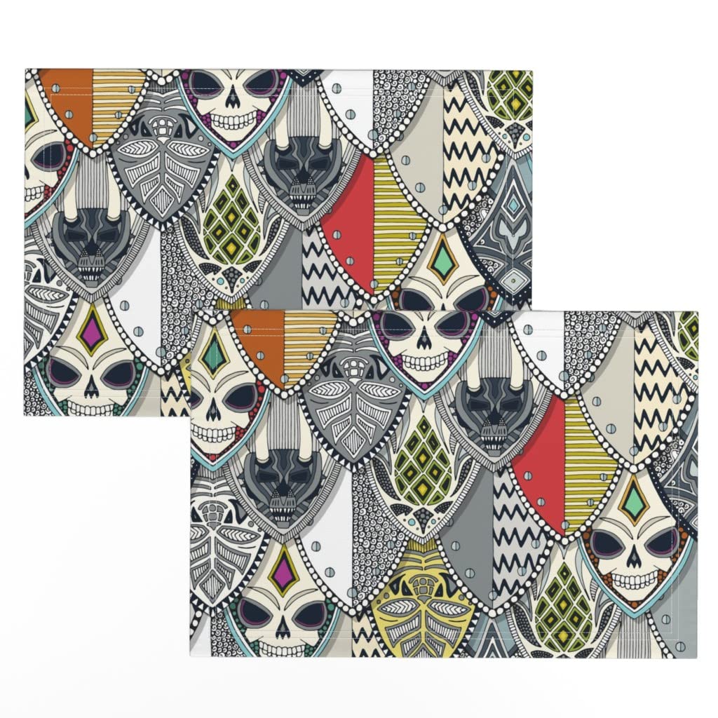 Gothic Skull Halloween Placemats Set of 2 - Linen Cotton Canvas Table Mats with Scary Pineapple Print - Perfect for Gothic Dinner Parties, Halloween Decor & Dark Aesthetic Dining