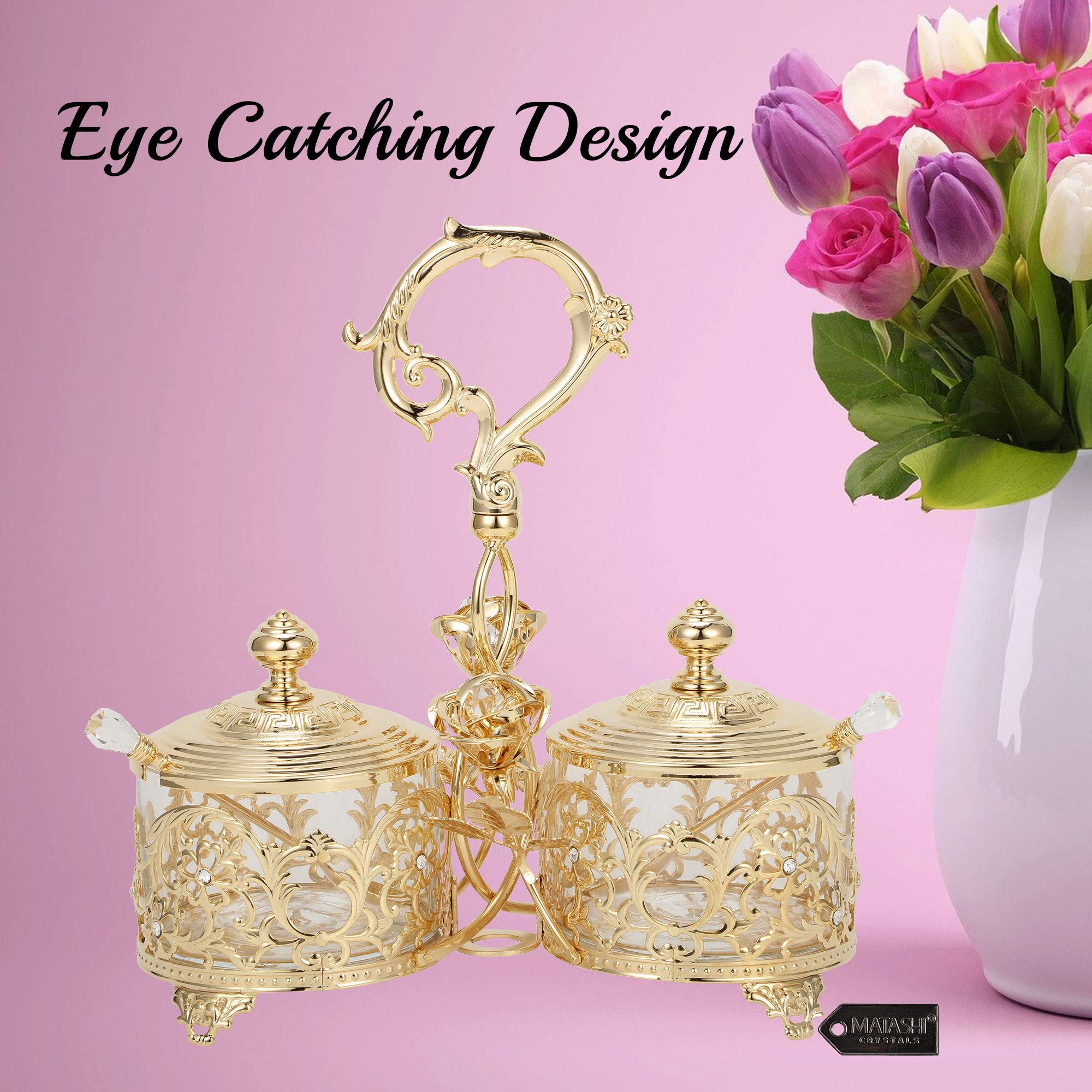 24K Gold Plated Crystal Studded Candy Dish - Elegant Salt Holder, Sugar Bowl & Honey Jar - Luxury Decorative Tableware for Dining & Kitchen - Perfect Christmas Gift for Mom, Wife & Anniversary Present - Ideal for Holiday Parties, Tea Time & Home Decor