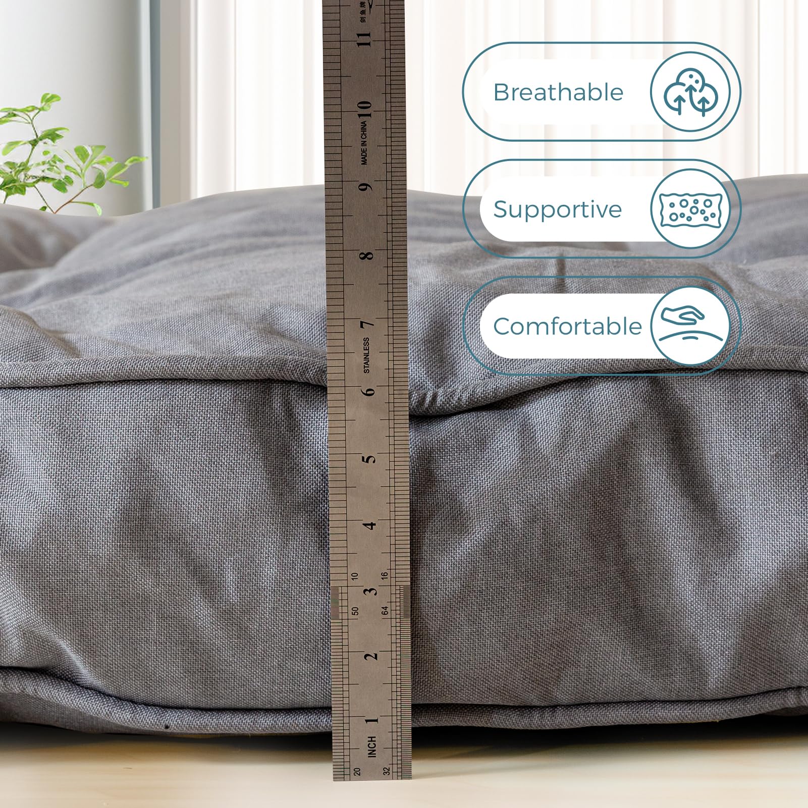 MAXYOYO 6-Inch Thick Futon Mattress with Shredded Foam Filling - Medium Firm Grey Sofa Bed Couch Mattress for Guest Room, Dorm, Apartment & Small Spaces (Frame Not Included)