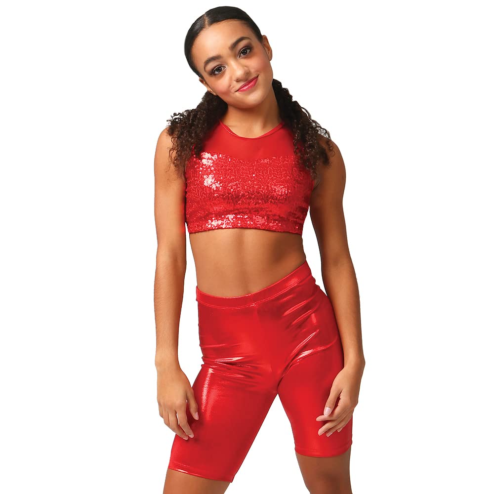 Sparkly Sequin Mesh Sweetheart Performance Bra for Dance & Fitness - Red | Comfortable Support for Ballet, Yoga, and Gym Workouts
