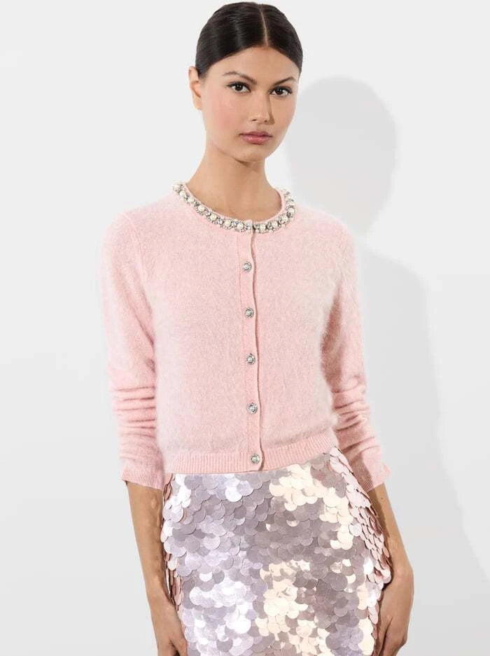 Dollie Embellished Cardigan with Pearl Details in Blush Pink - Perfect for Casual Outings and Special Occasions