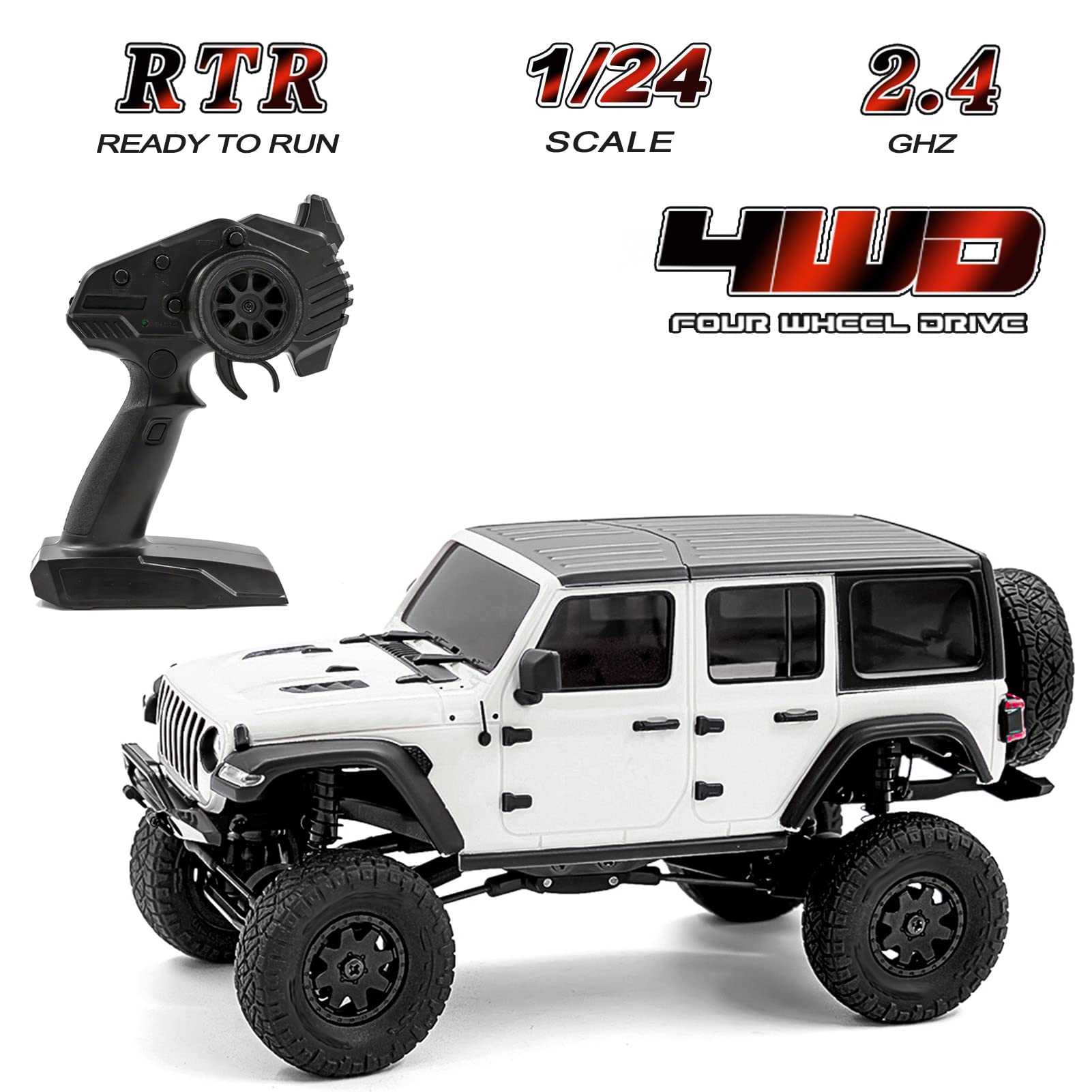 GoolRC 1/24 Scale 2.4GHz 4WD Remote Control Car - Off-Road RC Truck with Climbing Ability, Ready-to-Run (RTR) Toy for Boys & Kids - Perfect for Indoor Play, Backyard Racing and Outdoor Adventures (Red)