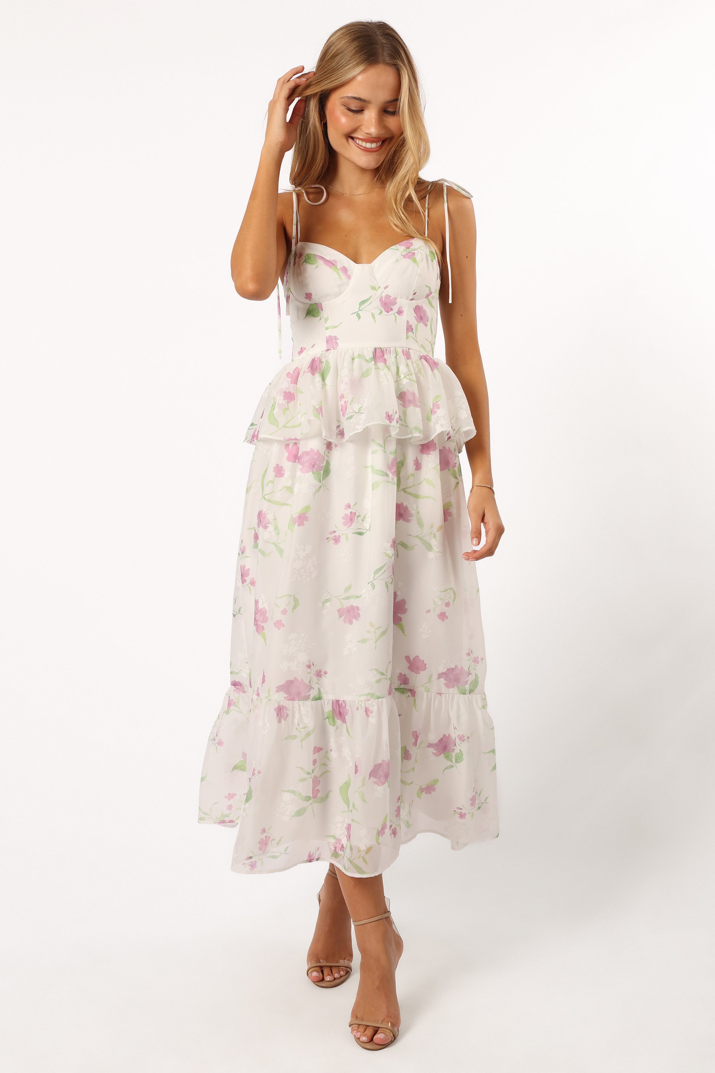 Armani White Floral Midi Dress for Women - Elegant Summer Cocktail Party & Wedding Guest Dress