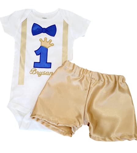 Royal Blue and Gold Prince King Onesie Bodysuit & Shorts Set - 1st & 2nd Birthday Smash Cake Outfit for Boys | Perfect for Birthday Photos, Cake Smash Sessions & Special Celebrations