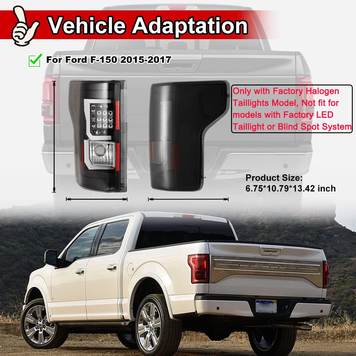 Nixon Offroad LED Tail Lights for Ford F150 2015-2017 - Glossy Black Housing with Clear Lens - Direct Replacement Rear Light Assembly (1 Pair) - Perfect for Off-Roading, Truck Upgrades & Night Driving
