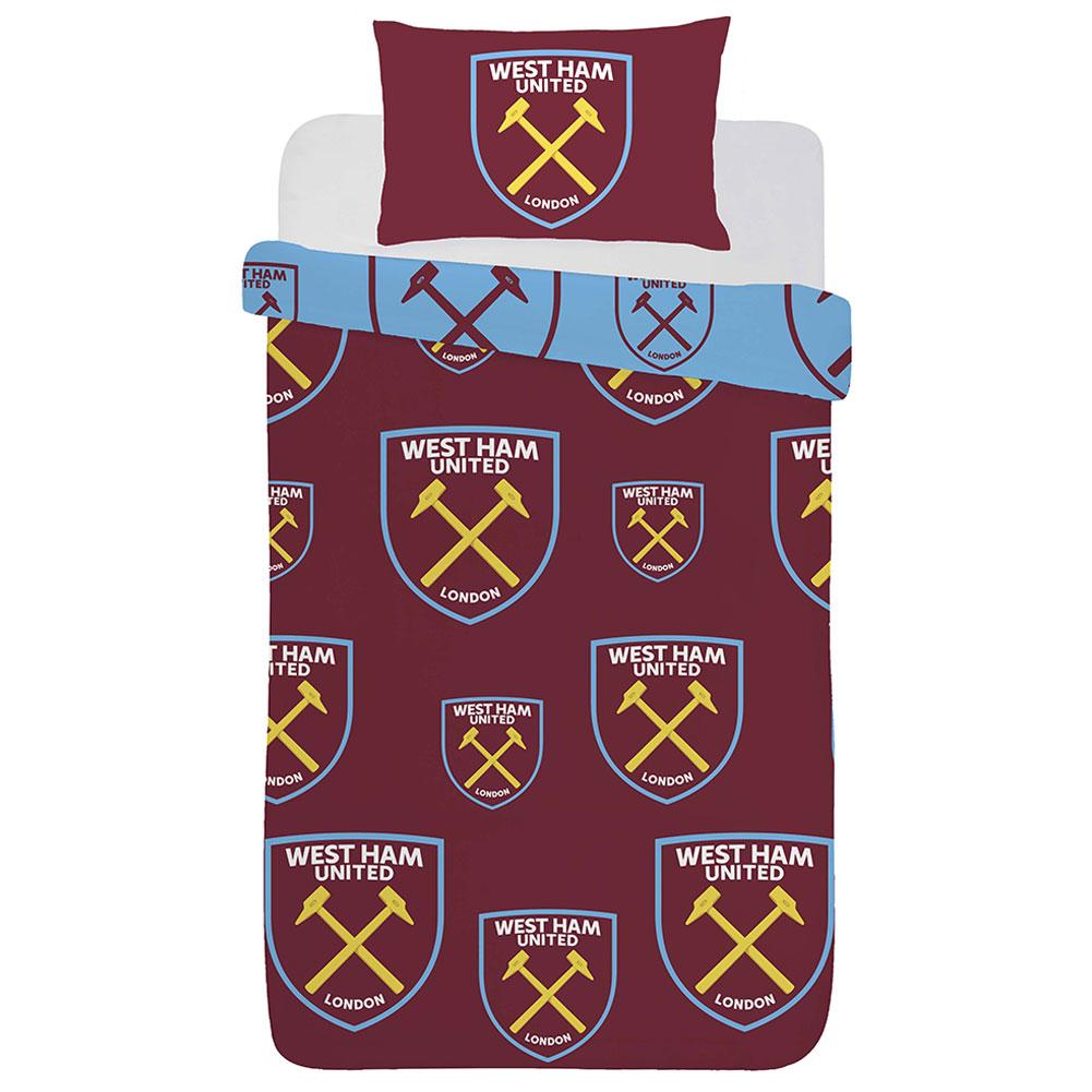 West Ham United Multi Crest Single Duvet Set - Official Football Bedding for Fans - Perfect for Bedroom Decor & Match Day Spirit