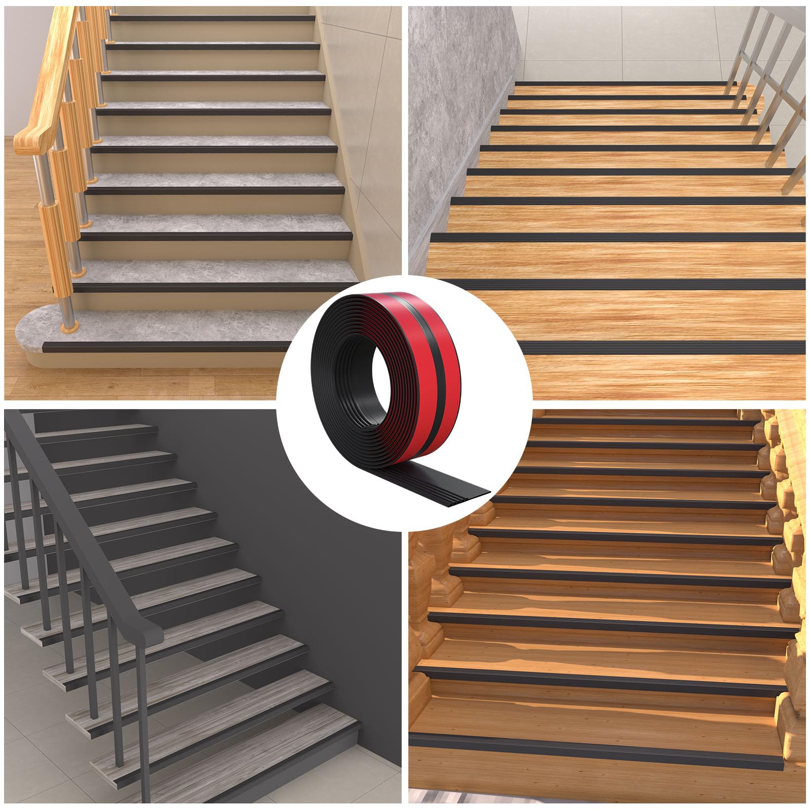 Non-Slip Self-Adhesive Stair Nosing - 10FT Rubber Stair Edging & Step Edge Protector for Indoor/Outdoor Use - Durable Peel & Stick Vinyl Stair Trim for Home, Office, and Commercial Safety