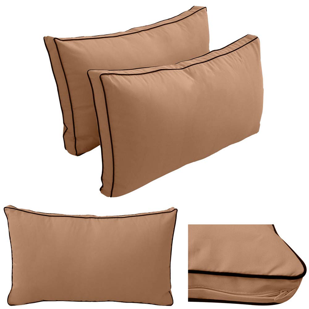 Prolinemax Outdoor Style 2 Full Contrast Trim Daybed Mattress Bolster Pillow Fitted Cover - Waterproof & Breathable - Perfect for Patio, Sunroom, and Poolside Lounging AD104