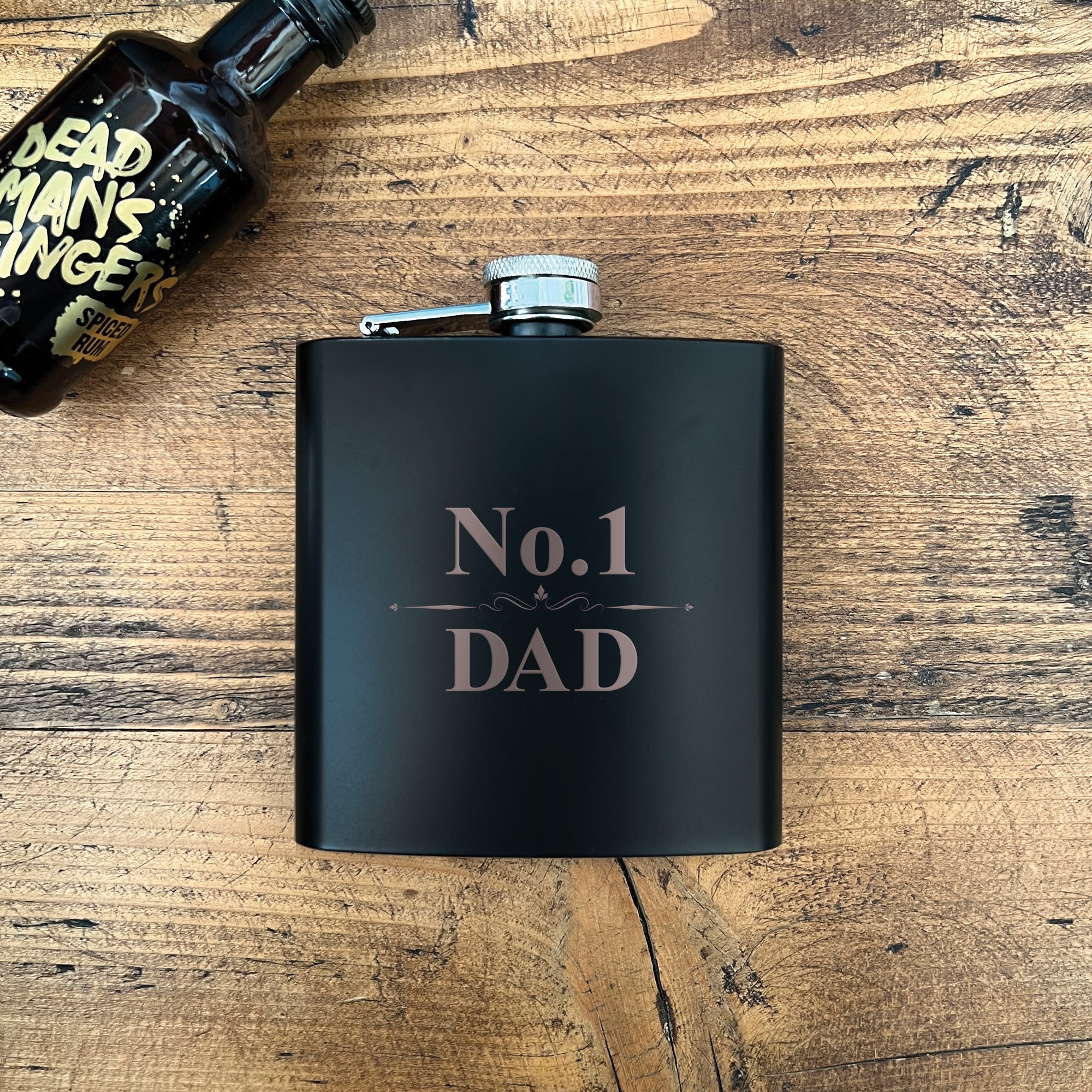 No.1 Dad Engraved Black Metal Hip Flask 6oz - Perfect for Father's Day Gifts, Whiskey Lovers & Outdoor Adventures